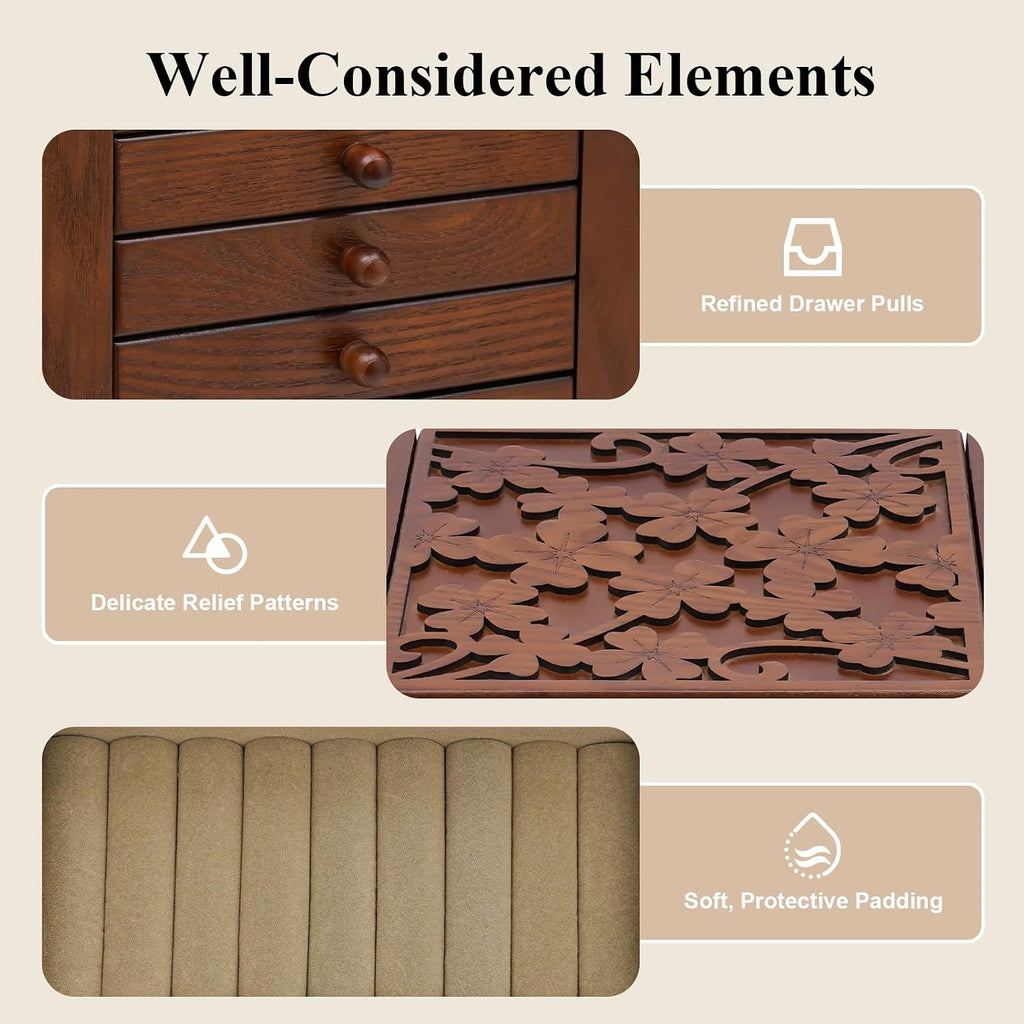 Walnut Wooden Jewelry Box 5 Layer Vintage Wood Jewelry Organizer