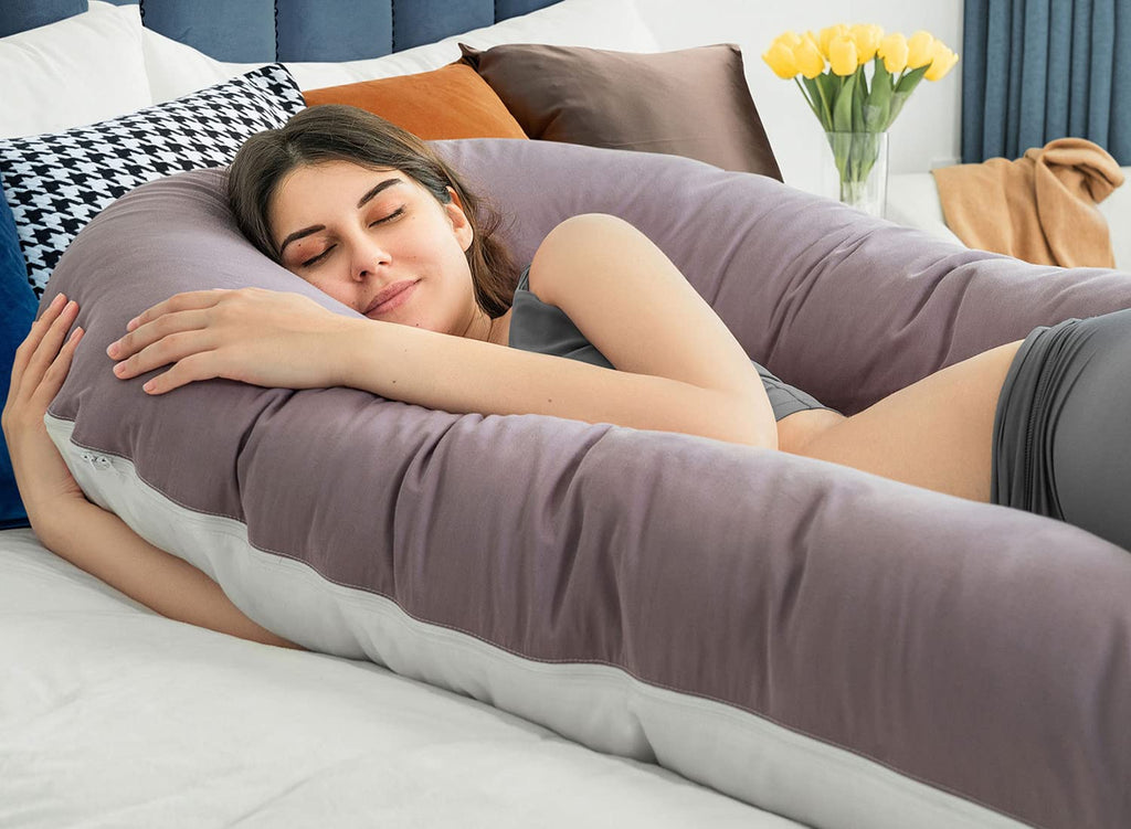 Extra Long U Shaped Pregnancy Pillow and Extra Pillowcase Grey