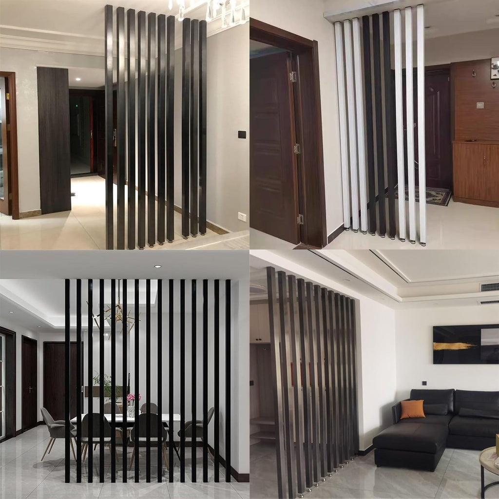 Wood Slat Room Divider for Room Separation, Freestanding Floor to Ceiling Wall Partition, Adjustable Foot Privacy