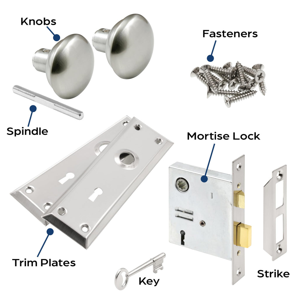 Keyed Mortise Lock Set, Satin Nickel Knob, Interior Doors