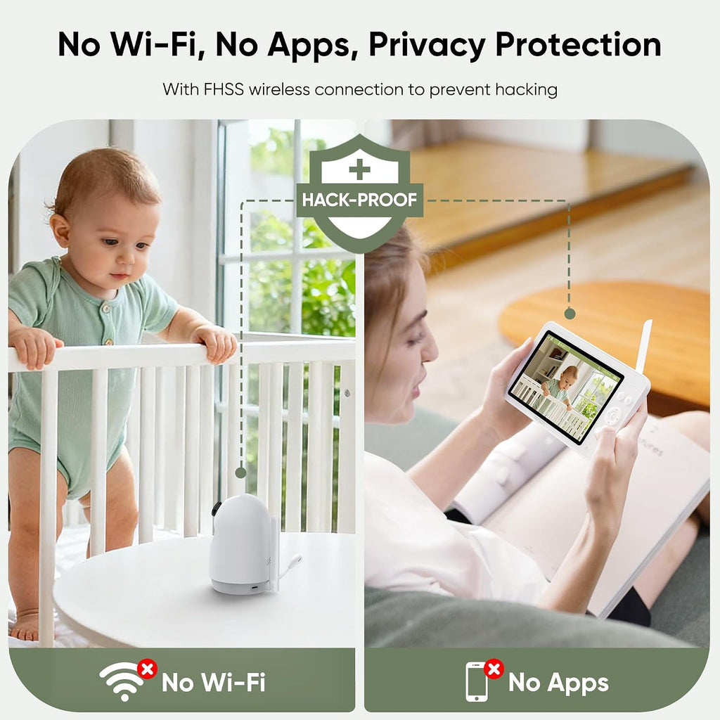 V2.0 1080P Baby Monitor with 2 Cameras, 7" Split Screen No WiFi