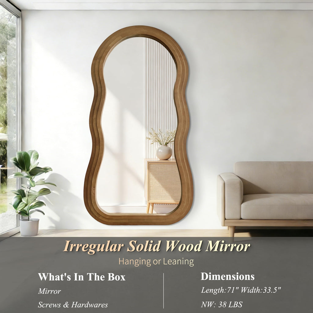 Wavy Full Length Mirror, 71"x33.5" Oversized Solid Wood Mirror