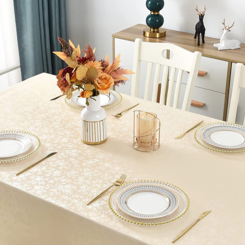 Waterproof Vinyl Tablecloth Rectangle, 60 x 84 Inch, Rose Beige