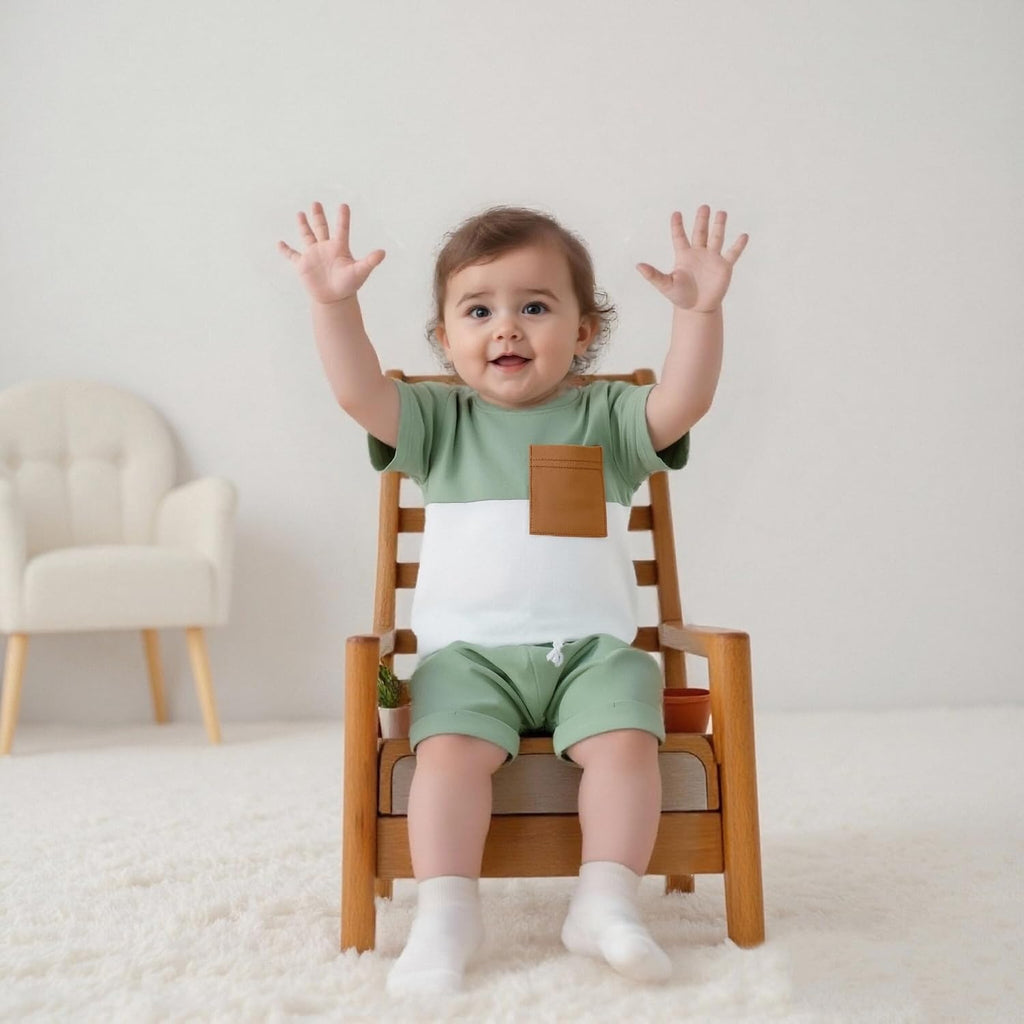 Infant Baby Boy Summer Clothes Outfit Color Block T-shirt Shorts Set
