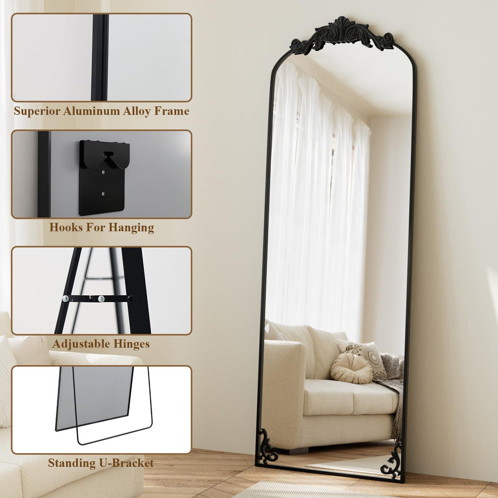 64"x21" Vintage Full Length Mirror, Arched Standing Mirror
