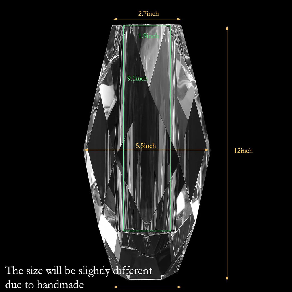 Crystal Vase for Flowers 12", Multi-Faceted Design Vase Christmas Decorations Wedding or Gift, Transparent Color with