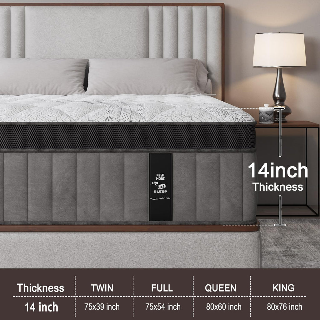 King Size Mattress,14 Inch - Medium Firm Hybrid Mattress with Memory Foam & Pocket Springs,Extra Back & Lumbar