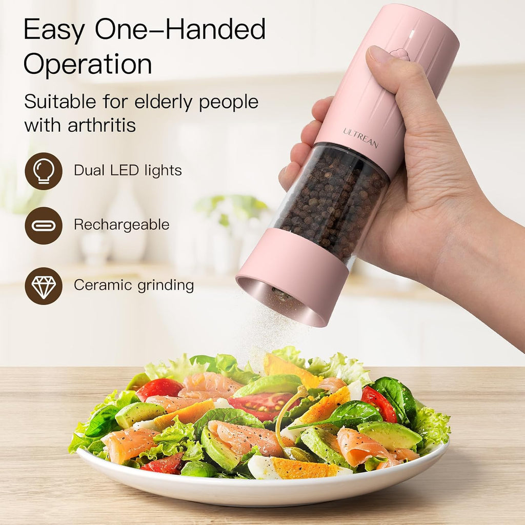 Electric Salt and Pepper Grinder Set, USB-C Rechargeable, Salt and Pepper Shakers Spice Mill with 6 Adjustable - Set of 2