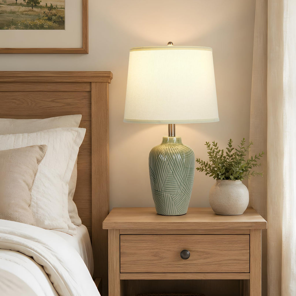Touch Green Lamp Ceramic Table Lamps, Nightstand Lamp 24"Green 1Pack