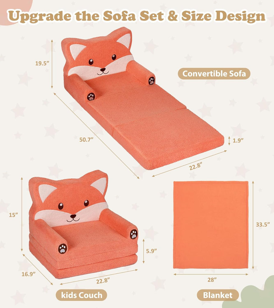 Kids Couch, in-1 Soft Toddler Couch Fold Out with Blanket, Chair Comfy, Foldable Convertible Plush Sofa, Gifts
