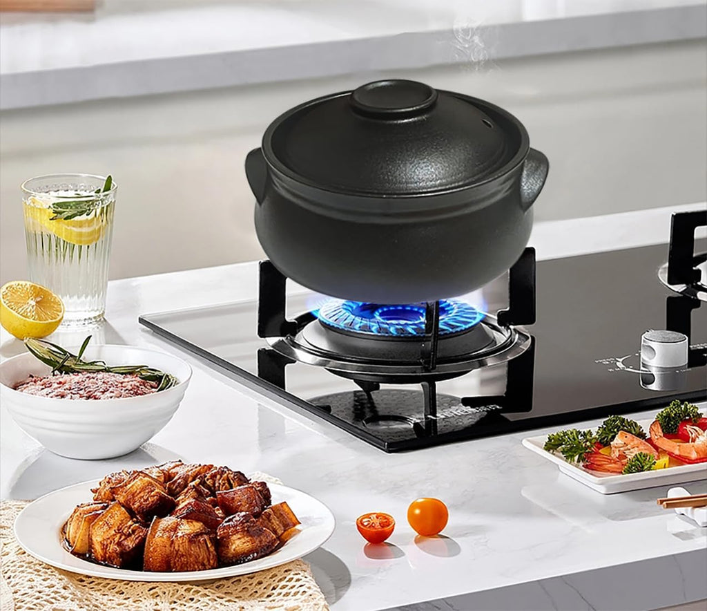 Korean Premium Stoneware Black Casserole Clay Pot with Lid, For Cooking Hot Pot Dolsot Bibimbap and Soup .(1100ml)
