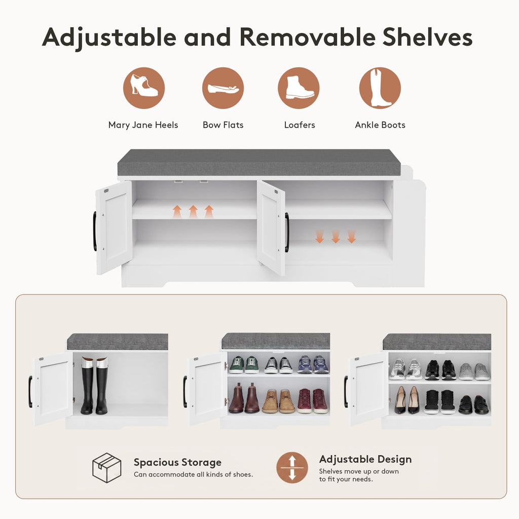 Farmhouse Shoe Storage Bench with 3-in-1 Entryway Storage & Padded Seat