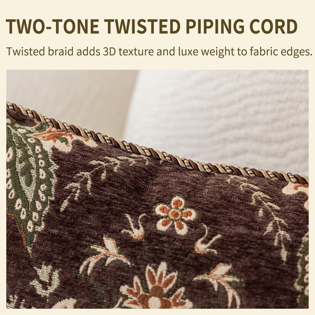 Embroidered Throw Pillow Cover 18x18 3D Chenille Baroque Damask, Brown