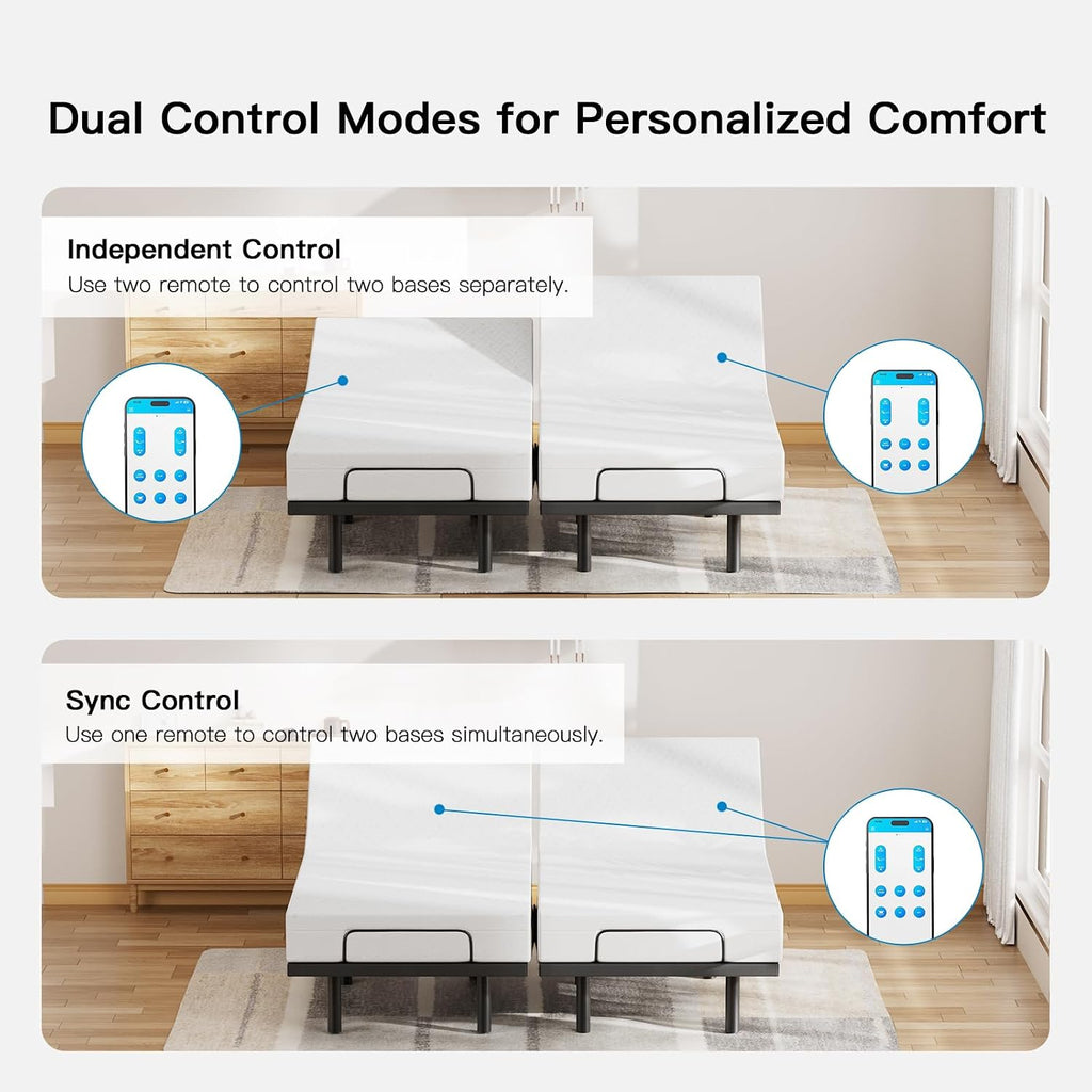 Split King Adjustable Bed Frame with Massage, Electric Bed Base with App-Controlled, Head & Foot Incline, 4 USB