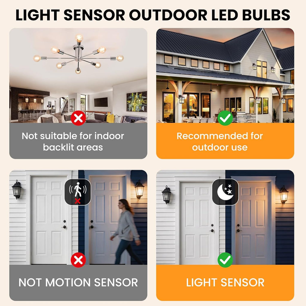 Dusk to Dawn Light Bulbs Outdoor ST58 Edison Bulbs LED, 3000K 4 Pack