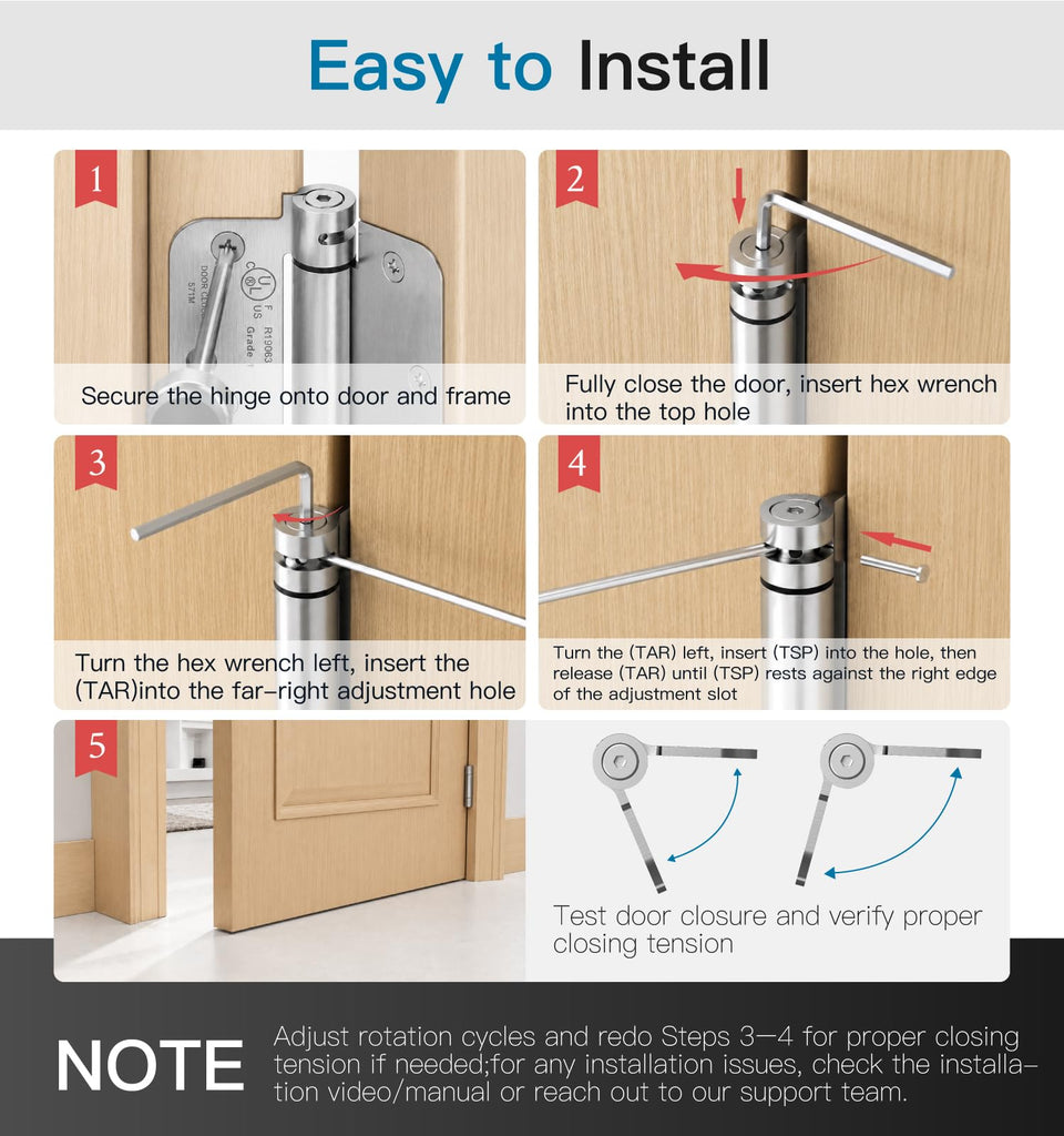 3-Pack Self Closing Door Hinges, 3.5 Inch Spring Loaded Door Hinges