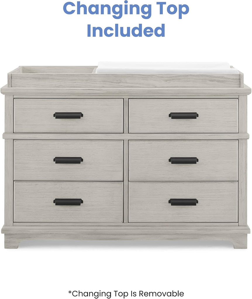 Asher Crib and Dresser Nursery Furniture - 6-in-1 Convertible Crib with Toddler Rail | Fully Assembled 6 Drawer