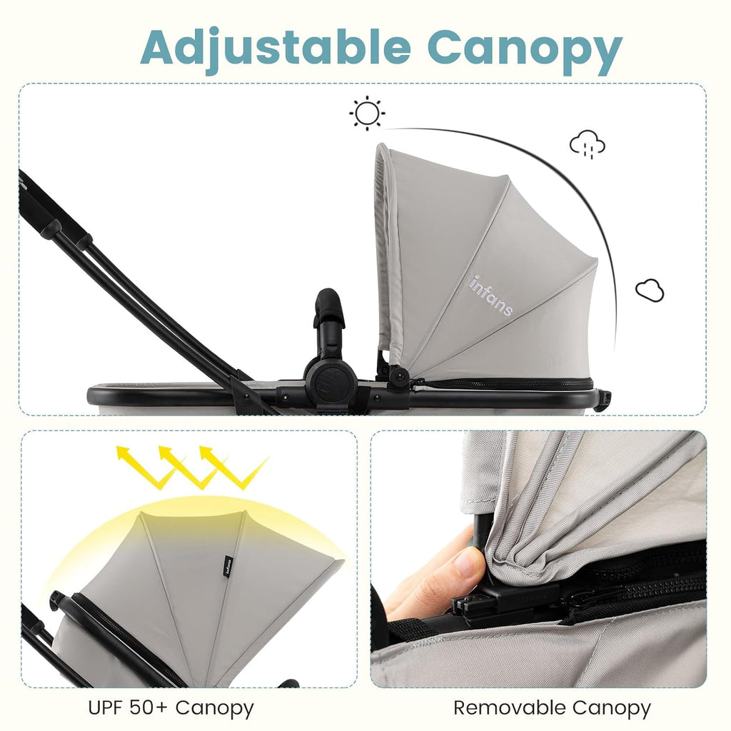 2 in 1 Baby Stroller, Convertible Stroller with Bassinet Reversible Seat Adjustable Backrest Canopy One Hand Fold