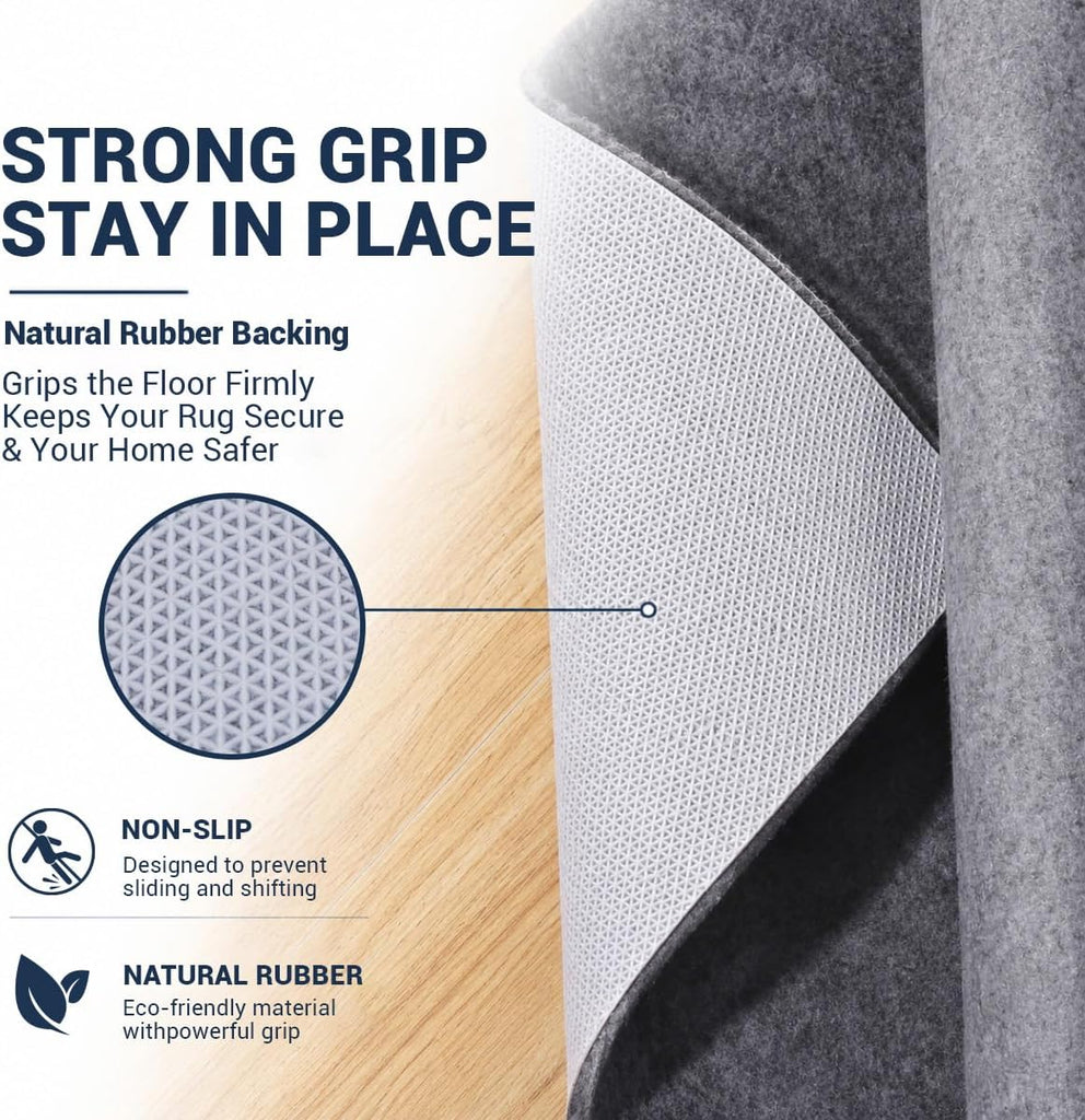 Non Slip Rug Pad 5x7 Ft, 1/8 Inch Thin Felt & Rubber Backing, Non Skid Rug Gripper for Hardwood Floors, Anti-Slip - Set of 35
