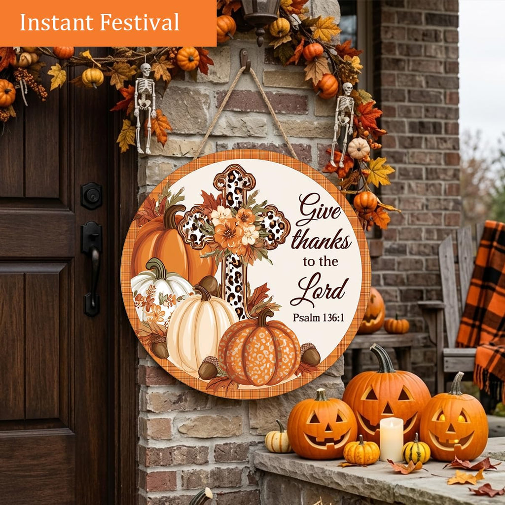 Give Thanks to the Lord Fall Decorations Sign, Fall Christian Sign