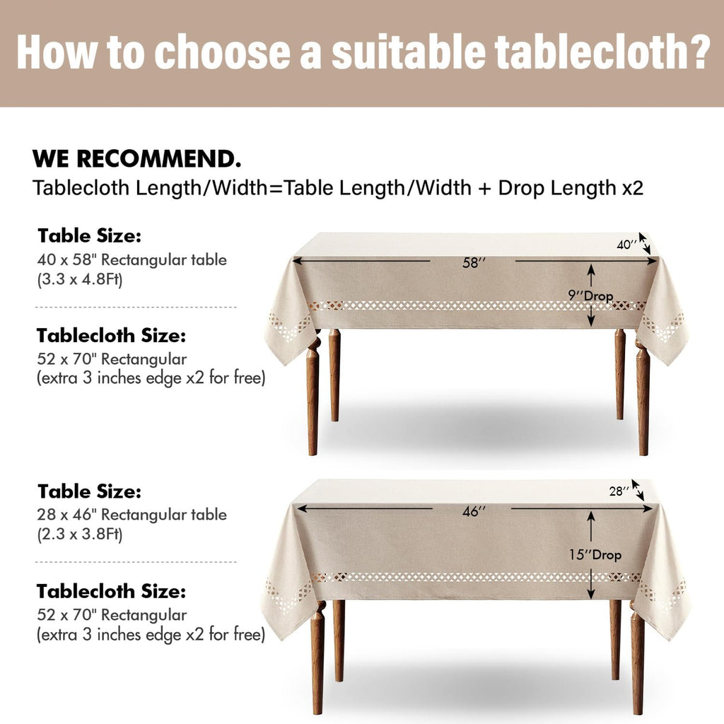 Beige Rectangle Tablecloth with Decorative Cutouts 52x70 Inch