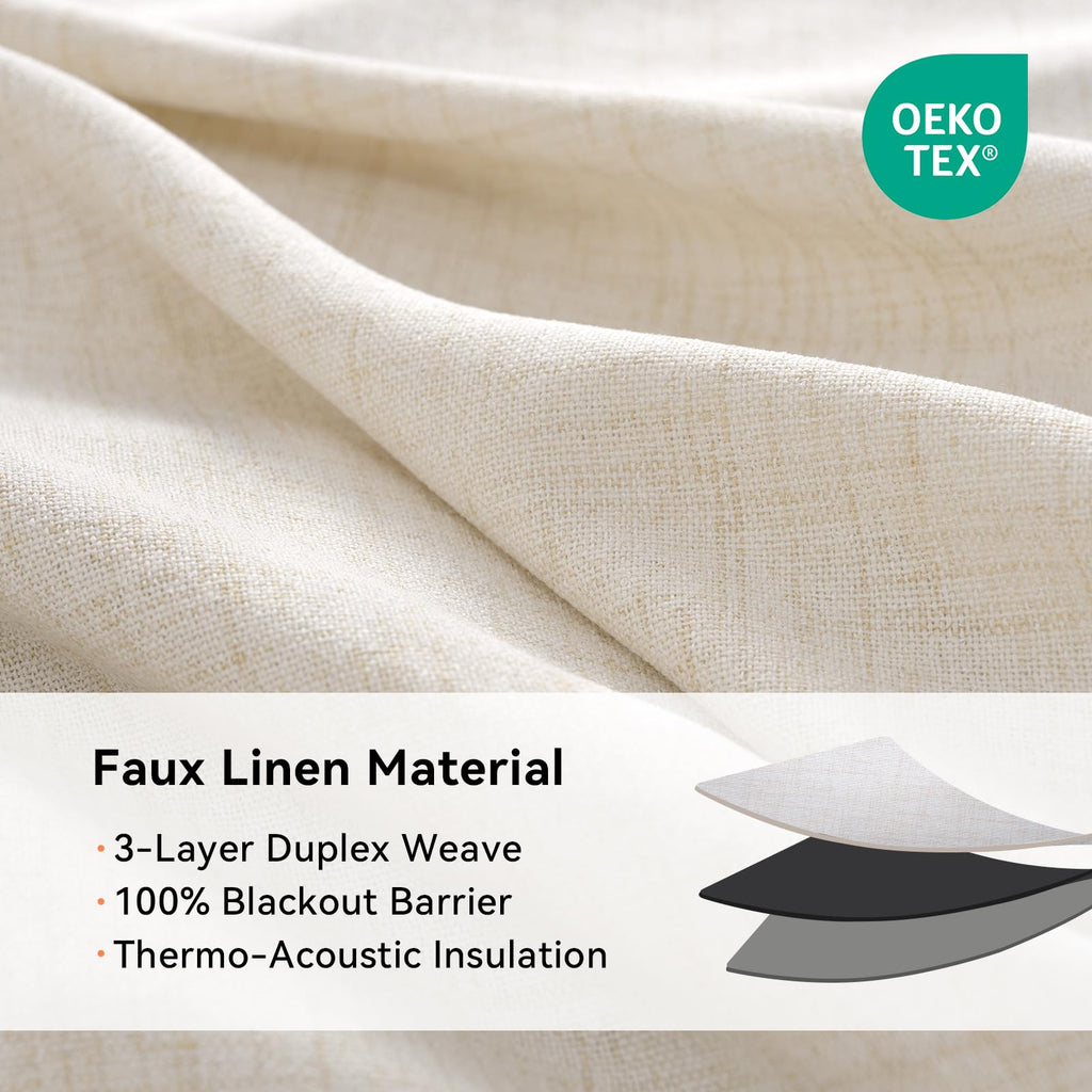 Extra Wide 100% Blackout Linen Curtains for Sliding Door 90 Inch Long