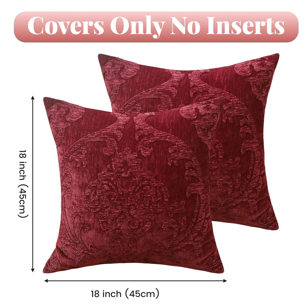 Embroidered Throw Pillow Covers 18x18 Inch, Boho Damask, Set of 2