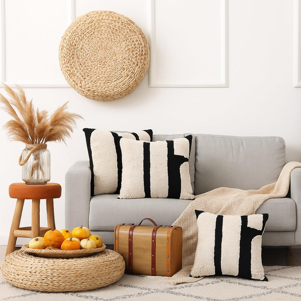 Tufted Pillow, Elegant Style, Black and White, 18 X 18 Inch