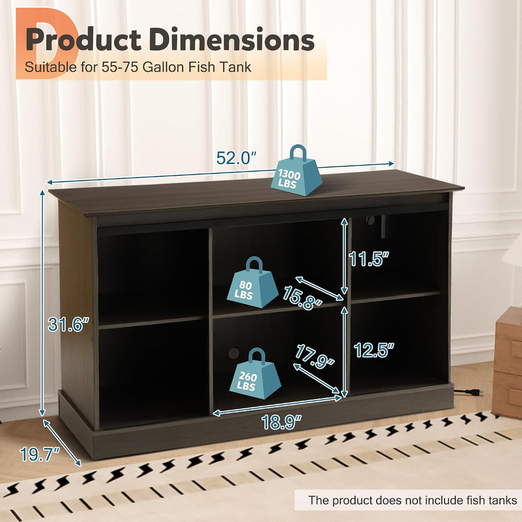 55-75 Gallon Fish Tank Stand with Power Outlet & Sliding Barn Doors