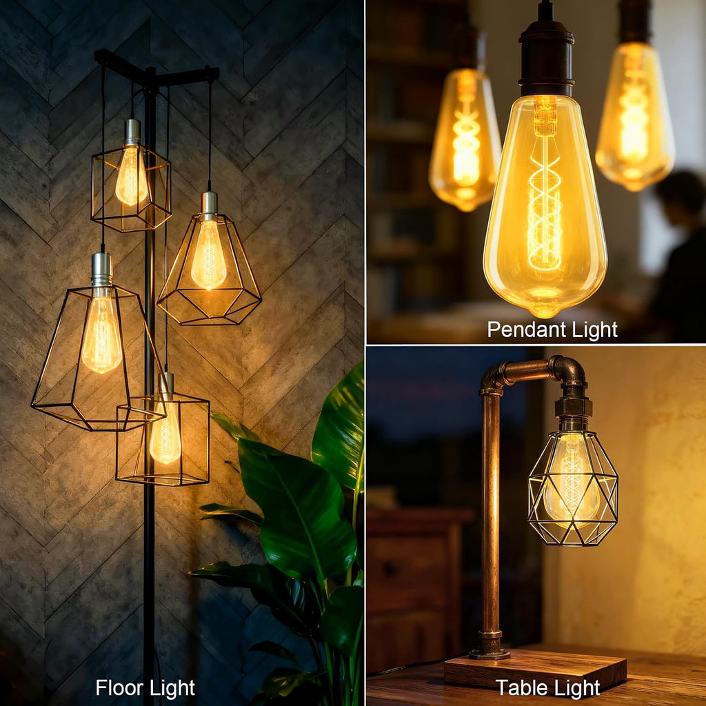 ST64 4W=40w Dimmable Vintage Edison Light Bulbs Amber Glass 2200K(4PCS)