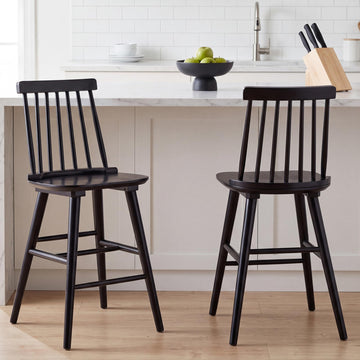 24'' Wood Bar Stools Set of 2, Farmhouse Counter Height Stools