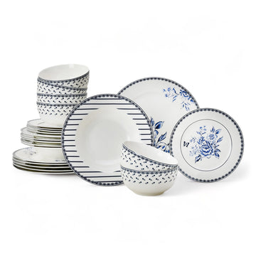 24-Piece Bone China Dinnerware Set in Gift Box, Service for 6, Porcelain Dinnerware, Tropical Dishes Set - Dinner