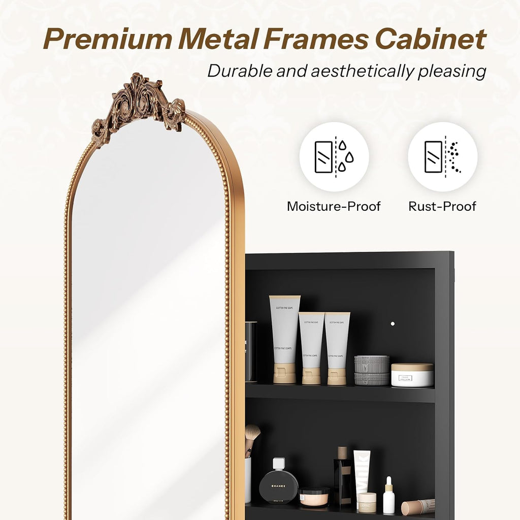 24x35 Vintage Bathroom Medicine Cabinet Mirror with Storage Gold | Easy Install Tempered Glass Mirror, Durable