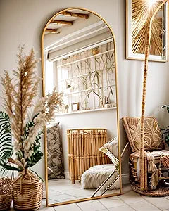58" X19” Arched Full Length Floor Mirror, Gold Aluminum Frame, Free Standing/Wall Mount/Leaning, Dressing Room