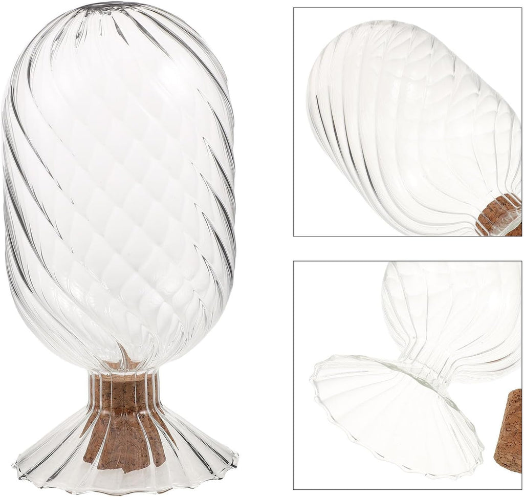 Glass Match Cloche Holder with Cork Stopper for Fireplace and Dining Table, 7.1x3.5 Inch Glass Container Keeps