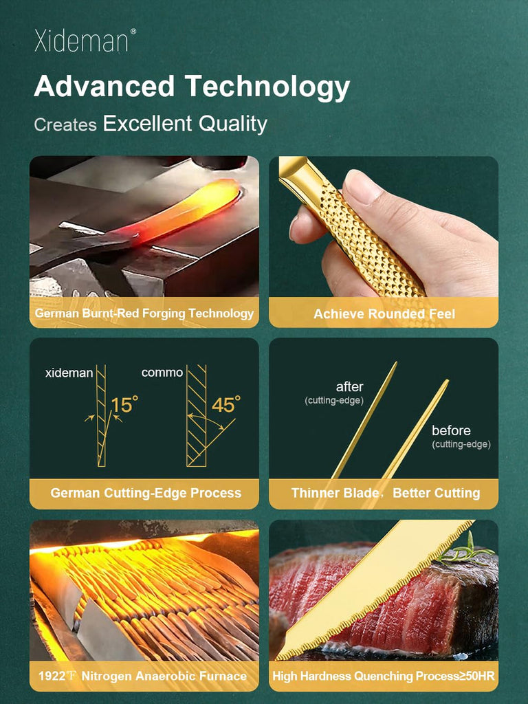 16-Piece Luxury Gold Hammered 18/10 Stainless Steel Silverware Set