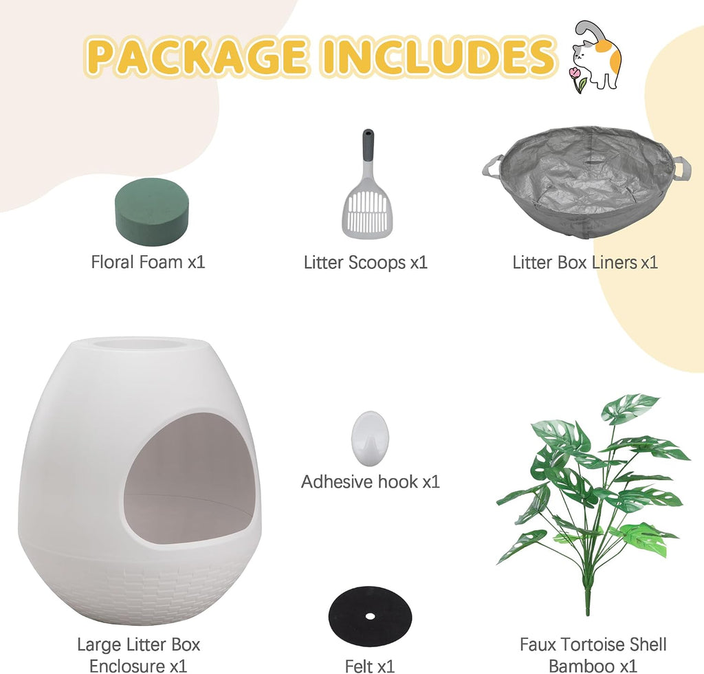 Eggloa6 Plant Litter Box, Hidden Cat Litter Box with Artificial Plants, DIY Litter Box Furniture (Light White)