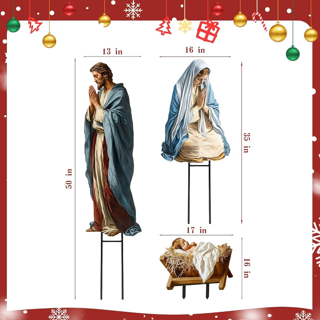 Large Nativity Scene Yard Metal Signs Stakes, 3pcs 38" Rustic Realistic Nativity Scene Christmas Decorations Outdoor