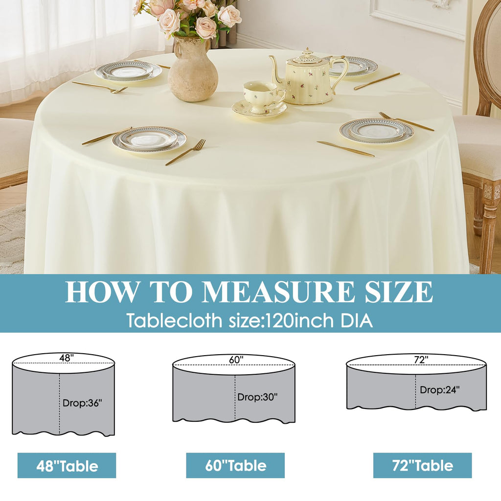 Classic Series 10 Pack 120inch Round Table Cloth Polyester, Ivory