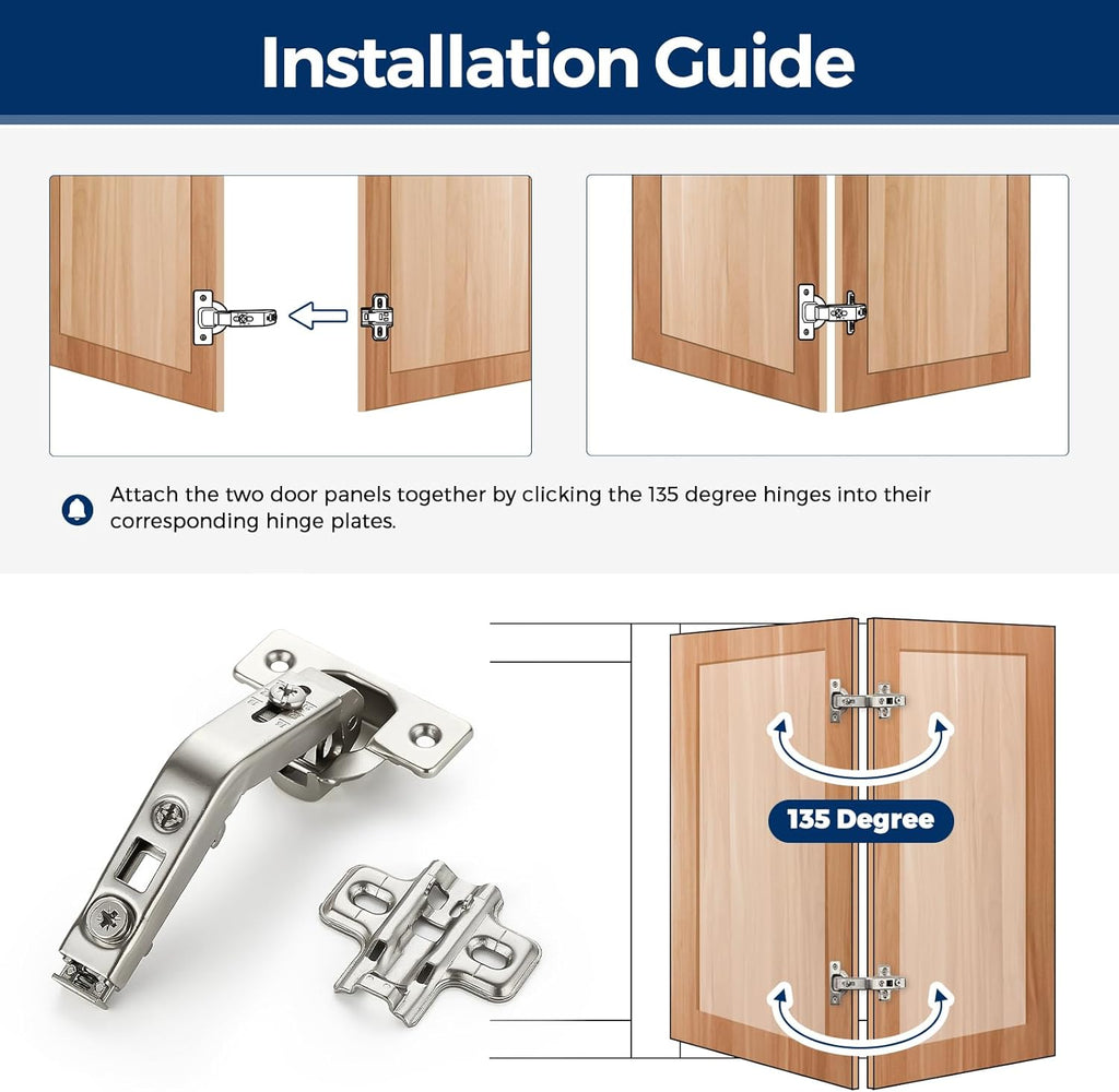 1 Pair 2 Pack Kitchen Cabinet Hinges, 135 Degree Kitchen Door Hinges Compatible with Lazy Susan Corner Cupboard，Full