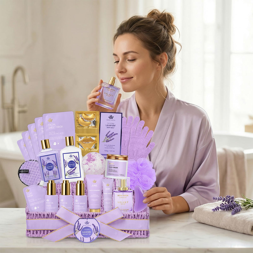Gifts for Women, 32 Pcs Lavender Spa Gifts Basket, Hydrating Face Skin Care