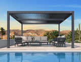 Louvered Pergola 94AS 10' x 14' Outdoor Aluminum Pergola with Adjustable Roof for Deck Backyard Garden Grey Hardtop