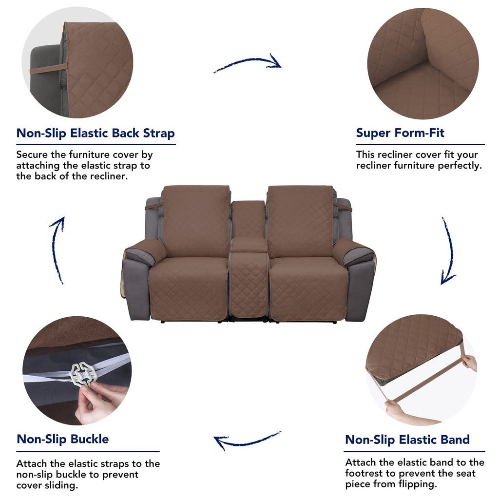 Water Resistant Reversible Loveseat Recliner Cover for Double