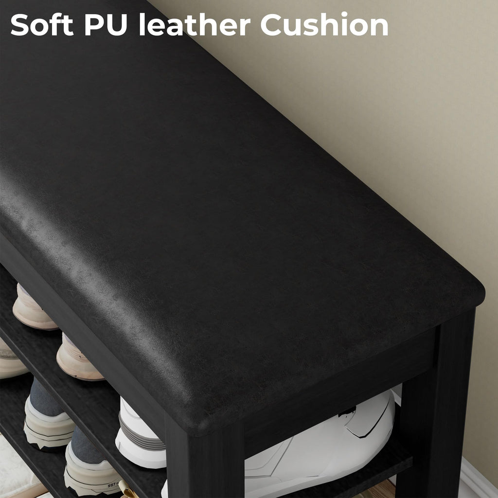 39.4" Wide Solid Wood Shoe Rack Bench with Flip-Top Storage