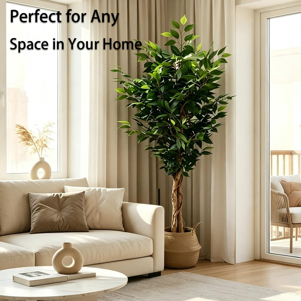 6FT UV Resistant Artificial Ficus Tree, Adjustable Fake Tree Decor