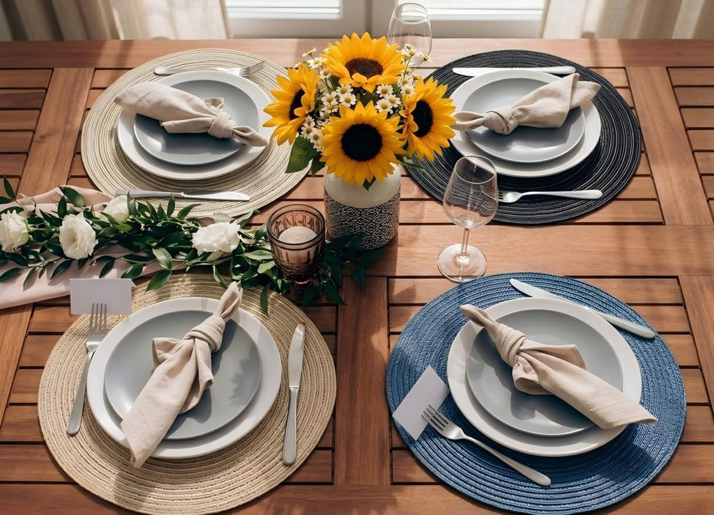 Round Braided Placemats-15 Inch Colorful Woven Dining Table Mats, Heat Resistant & Non-Slip Washable Kitchen - Set of 4