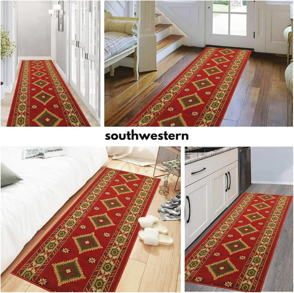 Custom-Sized Slip-Resistant Hallway Rug with Low Pile Design Absorbent, Stain-Resistant, and Washable. Perfect s