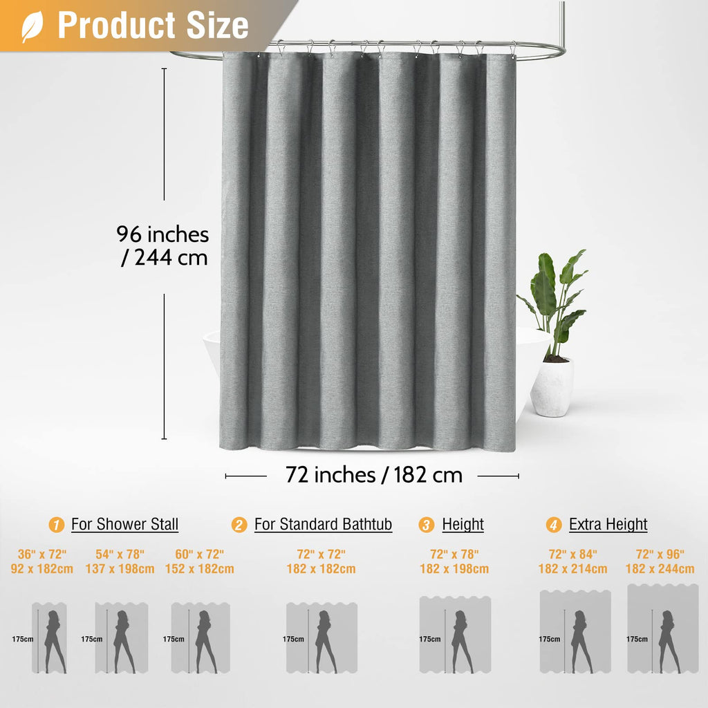 Extra Long Linen Textured Waterproof, 72x96, Grey/Gray