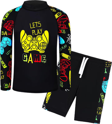 Kids Boys UPF 50+ UV Swimwear Sun Protective Long Sleeve Two Piece Swimsuit