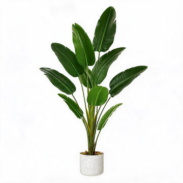 4 FT Artificial Bird of Paradise Tree with 12 Leaves, Tall Faux Artificial Plants for Indoor&Outdoor Fake Banana Leaf